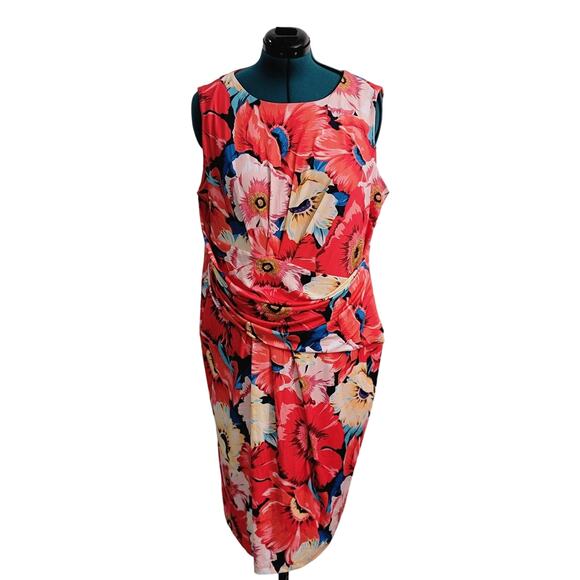 T TAHARI Woman Event Floral Ruched Dress Sleeveless Back Zipper Plus Size - Picture 2 of 7